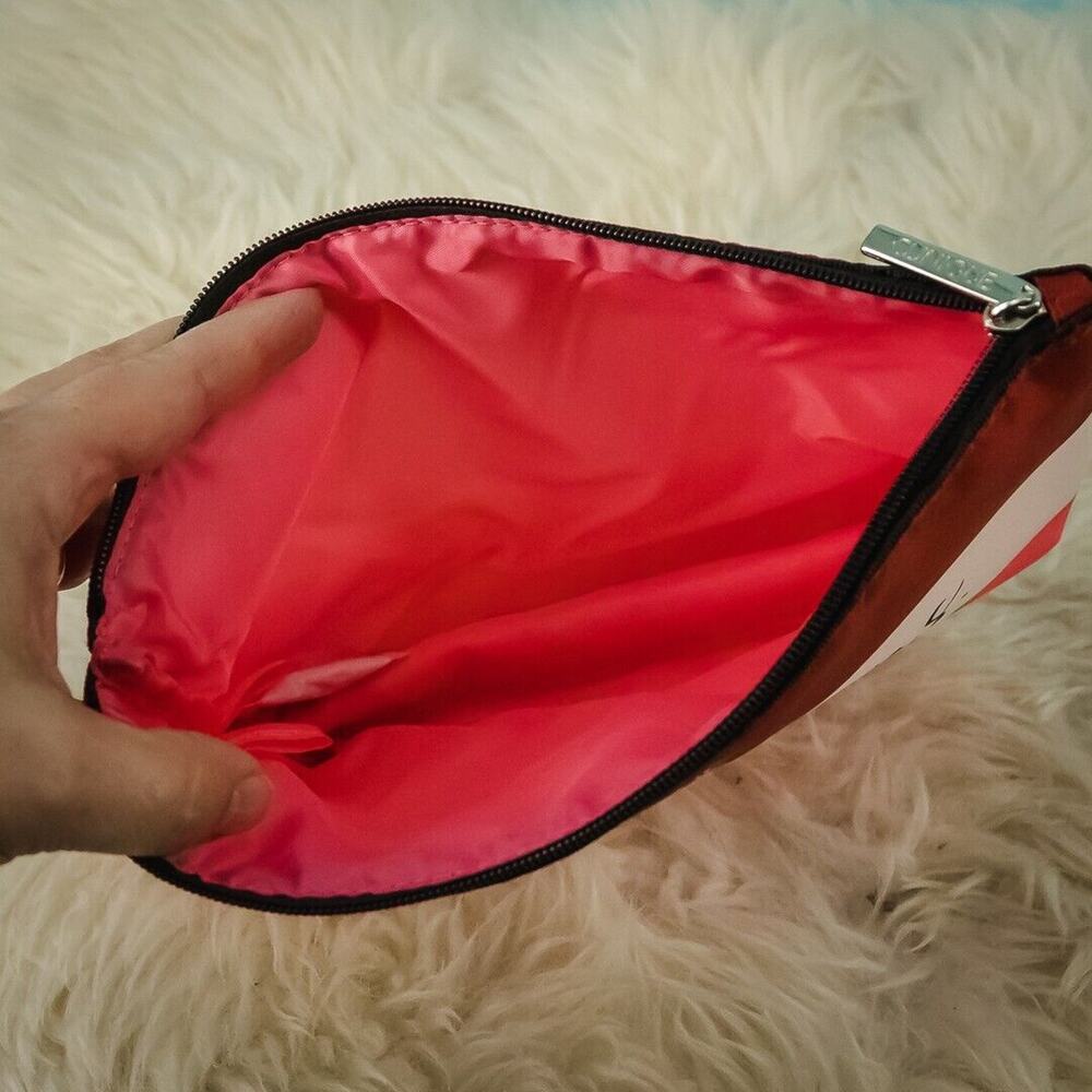 Clinique Kate Spade Red White Pink Fabric Zip Top Makeup Case Bag Pouch See pic - Picture 3 of 4